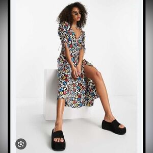 Topshop Peplum Midi dress in multicolor retro floral